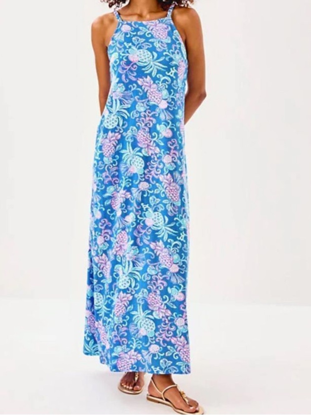 NWOT Lilly Pulitzer Sz XL Kyleigh Maxi Dress Sunwashed Blue Citrus Crush